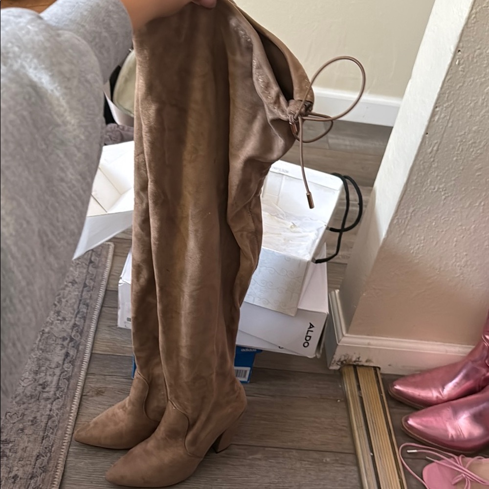 Tan Over the Knee Boots with Slouchy Suede